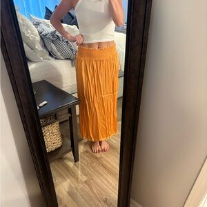 Aerie Orange Pleated Maxi Skirt for Casual Resort Wear
